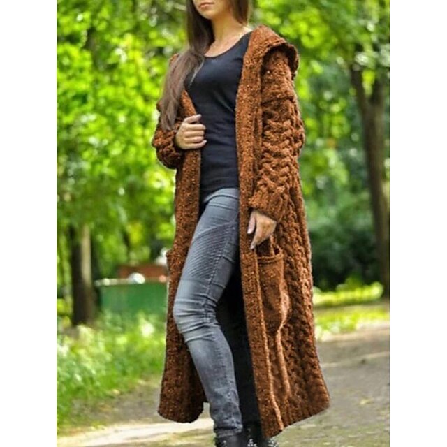 Women's Cardigan Knitted Solid Color Basic Casual Cotton Long Sleeve ...
