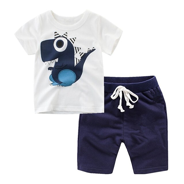 Baby & Kids Boys Clothing | Kids Boys T-shirt & Shorts Short Sleeve Dinosaur White dinosaur suit Cotton Children Tops Summer Cas