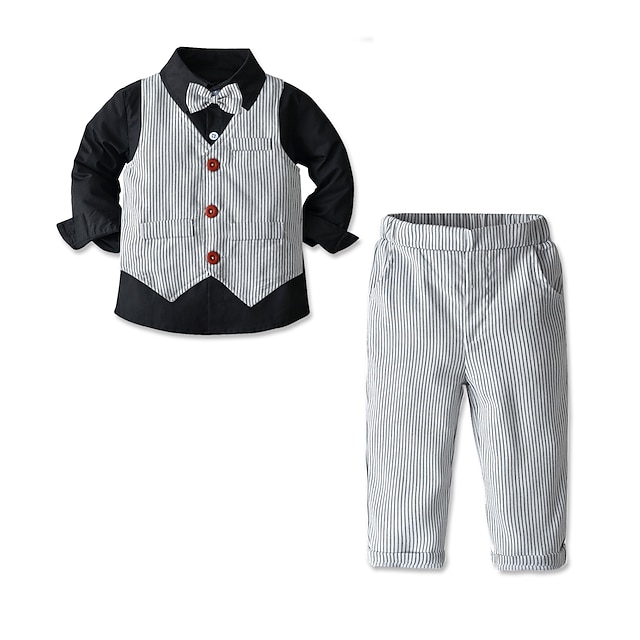 Baby & Kids Boys Clothing | Kids Toddler Boys Clothing Set 3 Pieces Long Sleeve Silver Striped Cotton Party School Casual Basic 