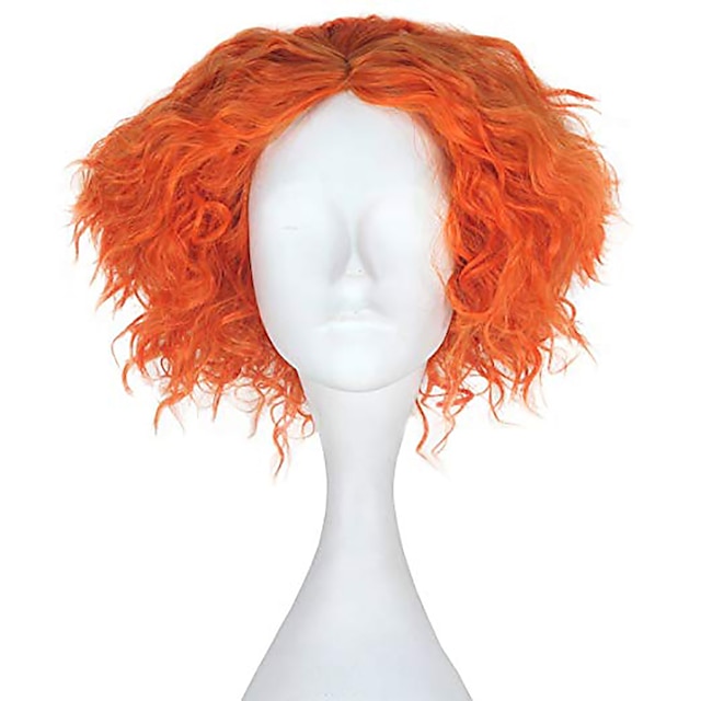  cosplay alices eventyr i eventyrland gal hattemaker cosplay parykker alle midtre del 12 tommer varmebestandig fiber krøllete tørr skinnende oransje tenåringer voksnes anime parykk halloween parykker
