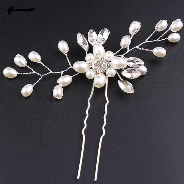 korean bride handmade pearl crystal hairpin, pin u-shaped clip, wedding ...