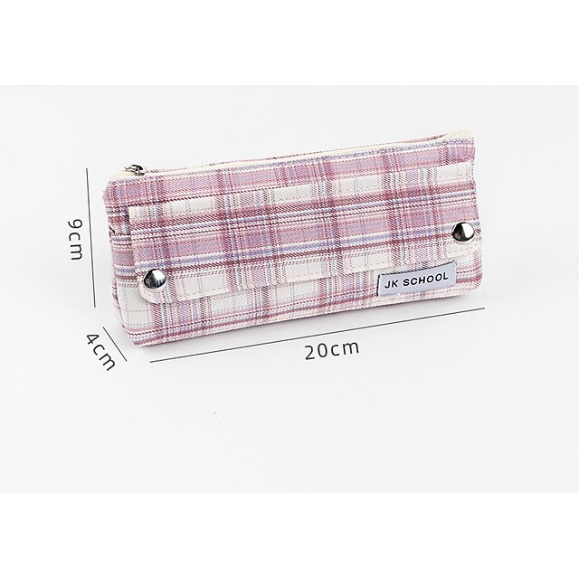 Consumer Electronics Stationery | creative cartoon cute large capacity hand-carrying plaid zipper Stationery Bag Holder For Scho