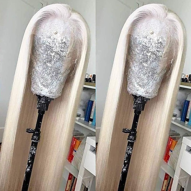  peruci blonde pentru femei t dantelă culoarea părului alb perucă cu dantelă în față peruci cu păr lung și drept peruci blond platinat din fibre de păr rezistente la căldură peruci din dantelă