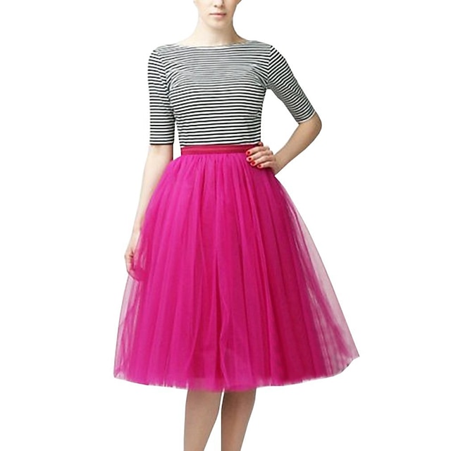 

Women's Fashion Knee Length Skirts Performance Weekend Solid Colored Layered Blue White Black M XL