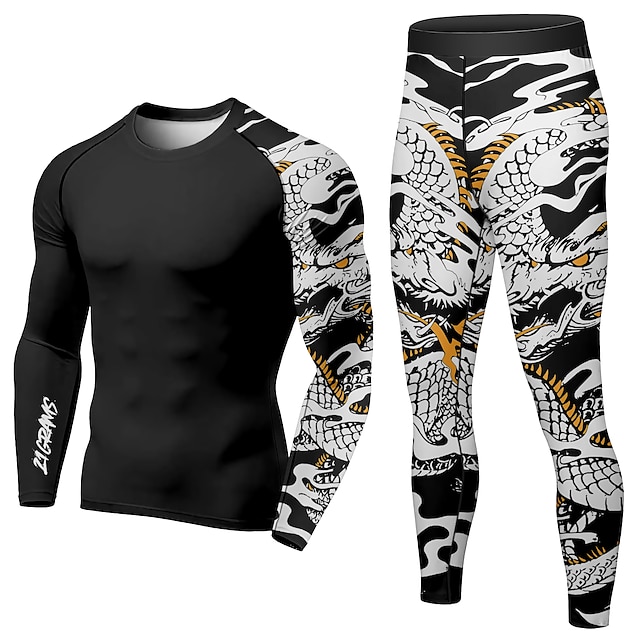 Sports & Outdoors Running, Jogging & Walking | 21Grams® Mens 2 Piece Activewear Set Compression Suit Dragon Athletic Athleisure 