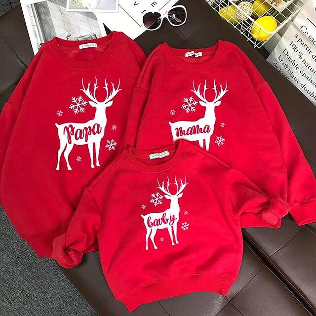 Baby & Kids Matching Outfits | Family Look Tops Cotton Deer Christmas Gifts Black Red Long Sleeve Daily Matching Outfits / Winte