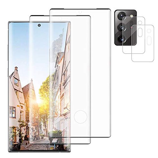 2 2 Pack For Samsung Galaxy Note Ultra Hd Tempered Glass Screen Protector Camera Lens Protector Hd Clear 9h Hardness Fingerprint Unlock 3d Touch Sensitive Edge Full Coverage No Bubbles 6 9 22 13 64