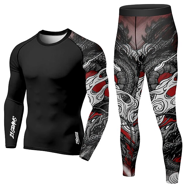 Sports & Outdoors Running, Jogging & Walking | 21Grams® Mens 2 Piece Activewear Set Compression Suit Athletic Athleisure 2pcs Lo