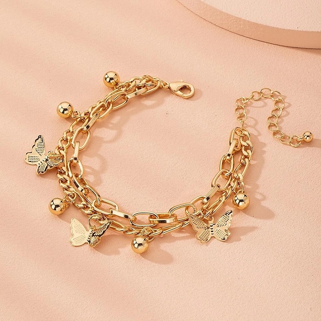  Women's Chain Bracelet Vintage Bracelet Layered Butterfly Fashion Personalized Elegant Holiday Alloy Bracelet Jewelry Gold For Holiday Date Birthday Beach Festival