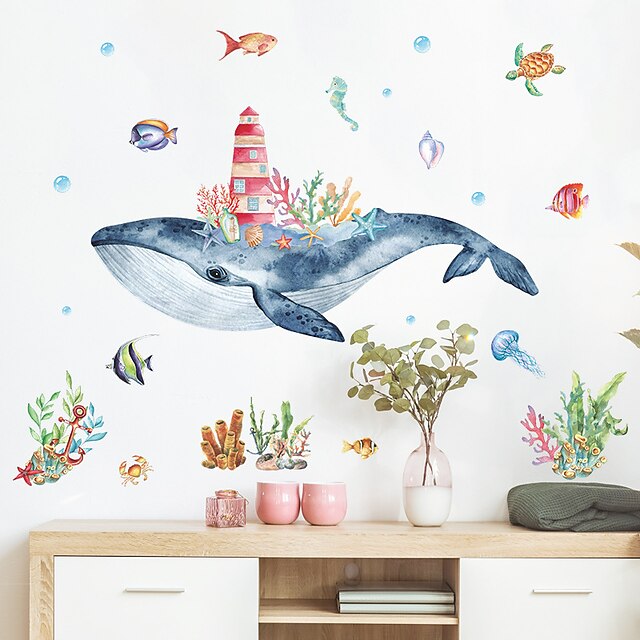 Home & Garden Home Decor | Cartoon Watercolor Underwater Whale Castle Wall Stickers Living Room Kids Room Kindergarten Removable