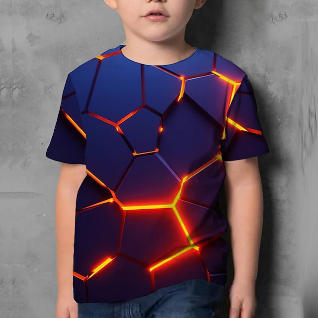  Kinderbekleidung Jungen T-Shirt Kurzarm blau 3D-Druck optische Täuschung Sommer Top 4-12 Jahre