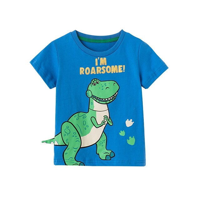 Baby & Kids Boys Clothing | Kids Boys T shirt Tee Short Sleeve Blue Dinosaur Cartoon Dinosaur Animal Print Cotton School Basic 3