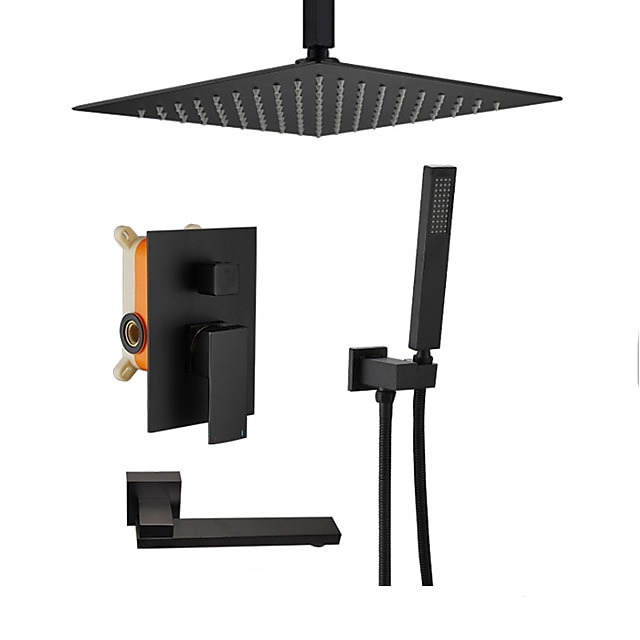  set di rubinetti per sistema doccia soffione doccia a pioggia 10 pollici nero, set combinato valvola ruvida e kit di rifiniture set combinato soffione ad alta pressione con montaggio a parete portatile per bagno