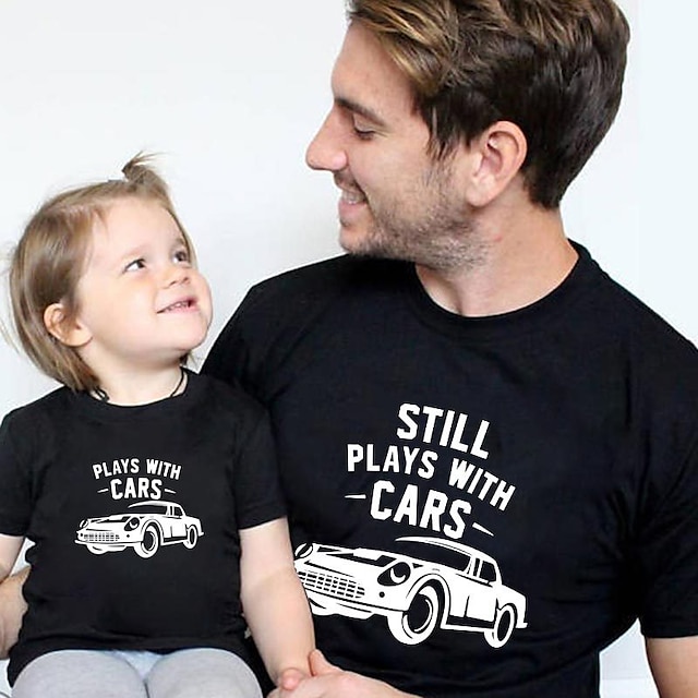  Dad and Son T shirt Tops Cotton Car Black Light Red Gray Short Sleeve Daily Matching Outfits / Summer