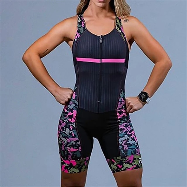  Women's Triathlon Tri Suit Sleeveless Mountain Bike MTB Road Bike Cycling White Black Red Patchwork Bike Clothing Suit Breathable Quick Dry Back Pocket Sweat wicking Spandex Sports Patchwork
