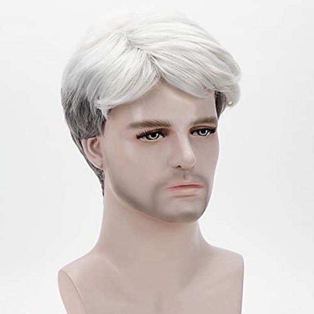 Herren Perücke Kurz Grau – Synthetisch, Hitzebeständig Bis 160°C, Verstellbar, Für Cosplay & Alltag