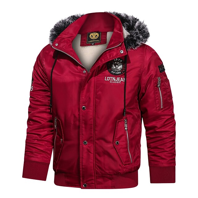 Men's Winter Coat Winter Jacket Parka Embroidered Fleece Hoodie Fur