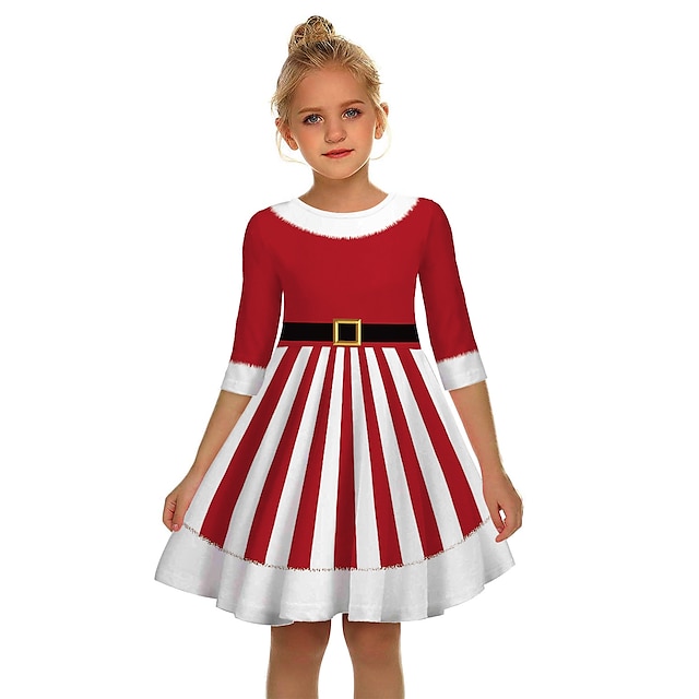  dívčí 3d santa claus šaty polorukáv podzimní zimní párty princezna milé děti 3-10 let šaty asymetrický polyester regular fit