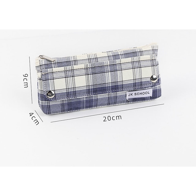 Consumer Electronics Stationery | creative cartoon cute large capacity hand-carrying plaid zipper Stationery Bag Holder For Scho