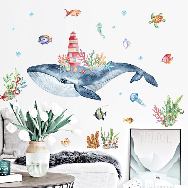 Home & Garden Home Decor | Cartoon Watercolor Underwater Whale Castle Wall Stickers Living Room Kids Room Kindergarten Removable