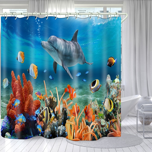  Shower Curtain with Hooks, Ocean Style Fabric Home Decoration Bathroom Waterproof Shower Curtain with Hook Luxury Modern