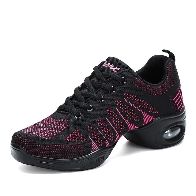  Women's Dance Sneakers Training Performance HipHop Sneaker Thick Heel Lace-up Adults' White Black Fuchsia