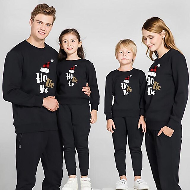 Baby & Kids Matching Outfits | Family Look Tops Cotton Letter Christmas Gifts White Black Red Daily Matching Outfits / Winter - 