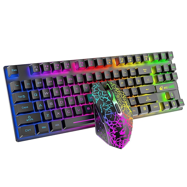  T87 Rechargeable Keyboard and Mouse Set Wireless Mechanical Feel Multicolor Backlit Gaming Keyboard Mouse Set Wireless Waterproof 2.4G USB Drive