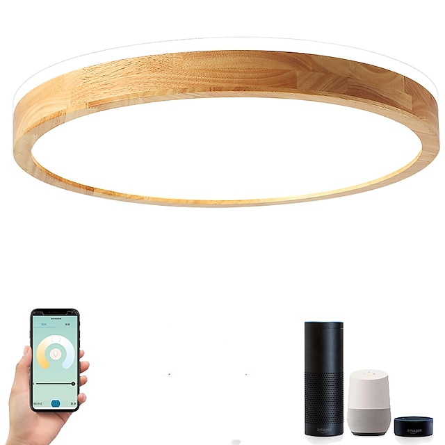  led taklampa inkluderar wi-fi smart ljus rund design dimbara infällda lampor trä modern stil geometrisk minimalistisk konstnärlig 30cm 40cm 50cm 220-240v 110-120v