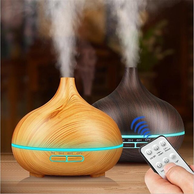  550ml Remote Control Aromatherapy Essential Oil Diffuser Wood Grain  Ultrasonic Air Humidifier Cool Mister with 7 Color LED Light
