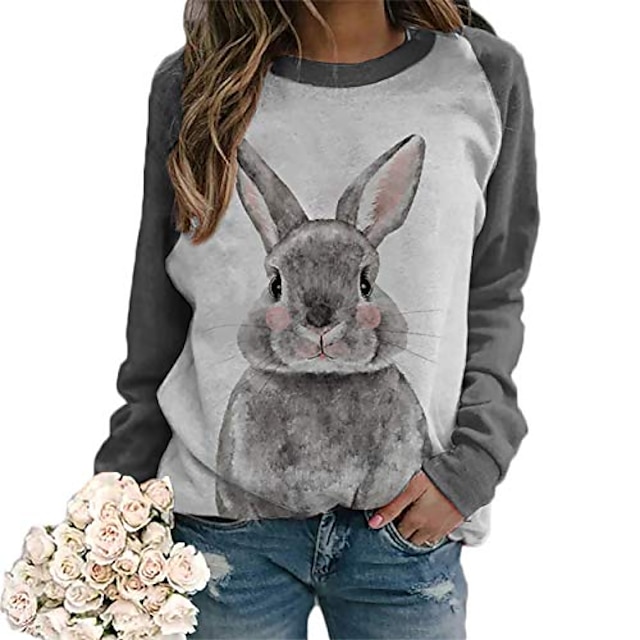 rabbit sweatshirt for women, shy bunny print thin sweatshirt pullover ...