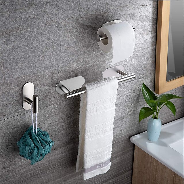 4PCS Brushed Nickel SUS304 Toilet Paper Tissue Towel Bar Rack Holder Robe Hook 