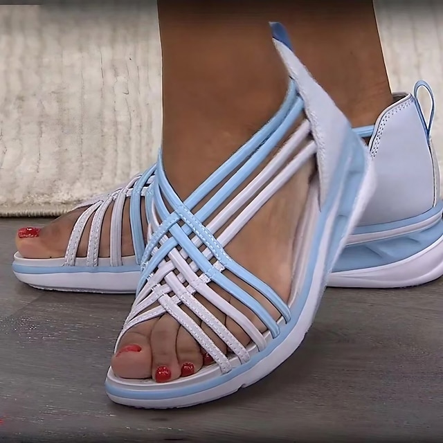  kvinders sandaler med stropper kilesandaler flettede sandaler sommerstrand gå peep toe sort pink blå