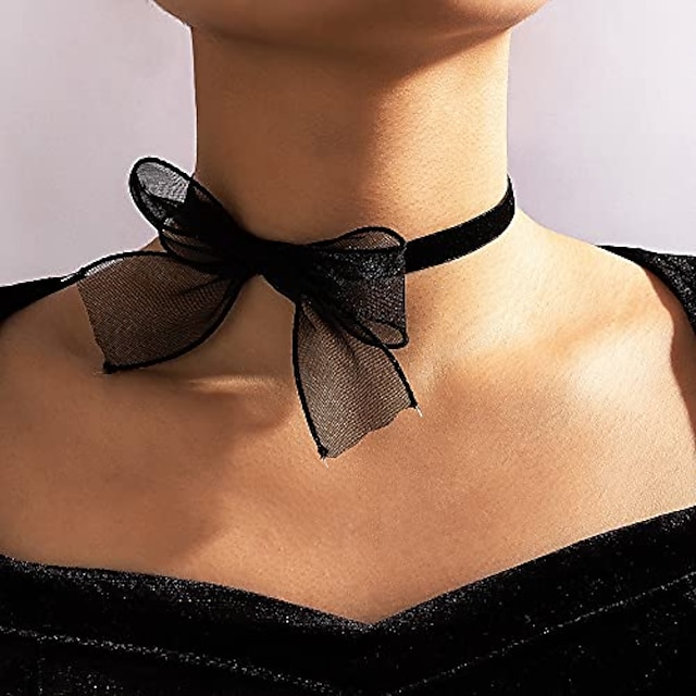  sexy black lace bow-knot collar choker necklace soft velvet suede choker tie cravat jewelry gift for women teens girls (black)