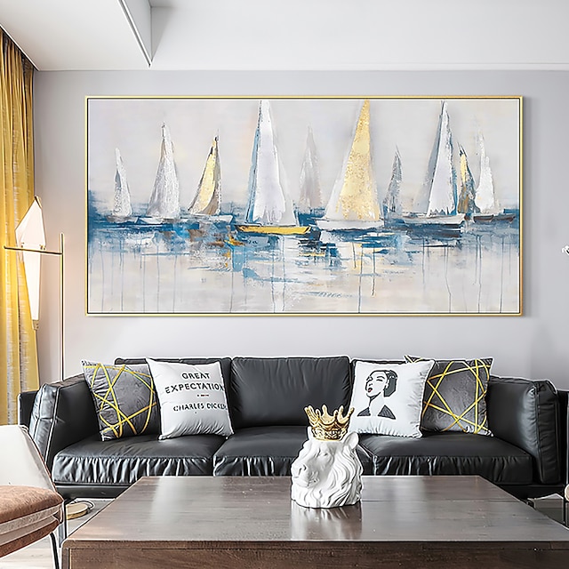  Oil Painting 100% Handmade Hand Painted Wall Art On Canvas Abstract Maritime Sailboat Landscape Home Decoration Decor Rolled Canvas No Frame Unstretched