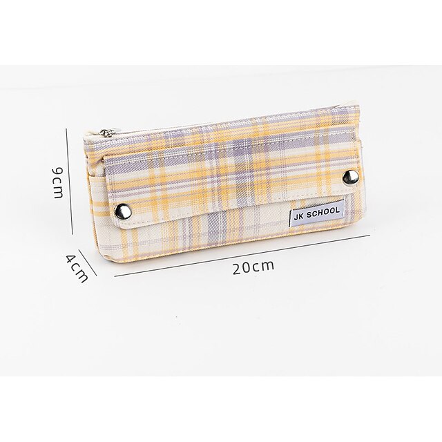 Consumer Electronics Stationery | creative cartoon cute large capacity hand-carrying plaid zipper Stationery Bag Holder For Scho