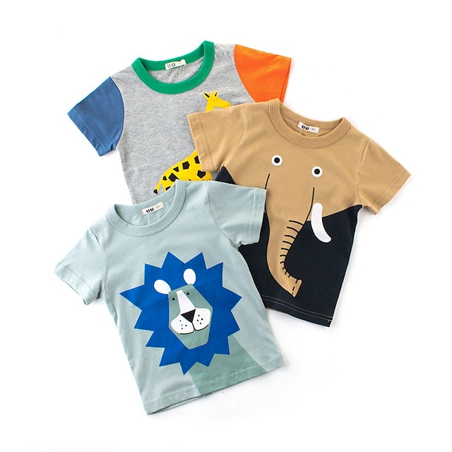  Drenge 3D Dyr Tegneserie Elefant T-shirt Kortærmet Sommer Sød Stil Afslappet Bomuld Børn 3-8 år Skole I-byen-tøj Afslappet / Hverdag Regulær