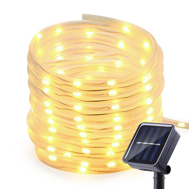 33Ft 100 LED Solar Rope Light Strip String Outdoor Garden Xmas Party Lamp 3000K 
