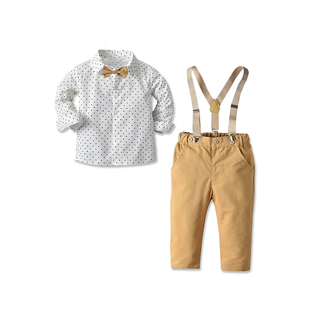  Детская рубашка и брюки для мальчиков, комплект штанов, формальный комплект из 4 предметов, с длинными рукавами, белый принт, хлопковый школьный базовый деловой костюм для детей 2–6 лет, весна