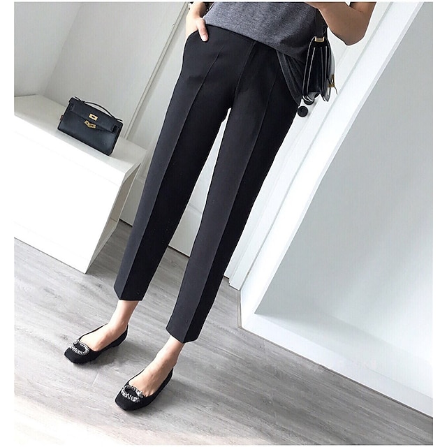  Women‘s Dress Work Pants Chinos Slacks Ankle-Length Pocket Mid Waist Formal Work Daily Black 1# Black S M Summer Spring &  Fall