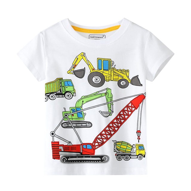  Gutt 3D Tegneserie Bil T skjorte T-skjorte Kortermet Sommer Kul Fritid Bomull Barn 3-6 år Skole Hjem Fritid / hverdag Normal