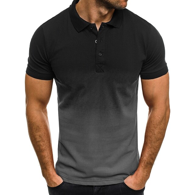 Men's Polo Shirt Golf Shirt Gradient Turndown Black / Red Black-White ...