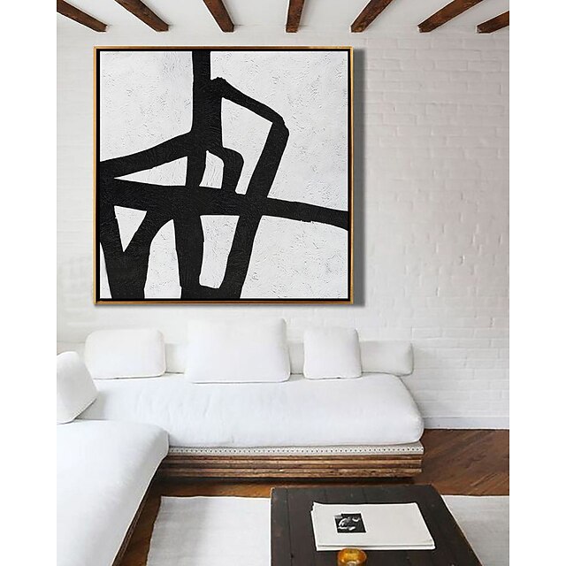 Oil Painting Handmade Hand Painted Wall Art Black White Abstract Ready