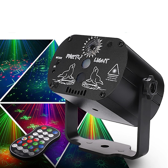  DJ Disco Stage Party Lights Laser Strobe Lights LED Sound Activated 60 Patterns RGB Flash Projector with Remote Control for Christmas Halloween Pub KTV Bar Dance Gift Birthday Christmas Gift