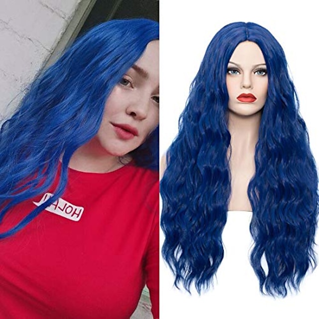 Beauty & Hair Wigs & Hair Pieces | Womens Dark Blue Wig 27 inches Long Curly Wavy Hair Wig Heat Resistant Fibers Synthetic Wig f