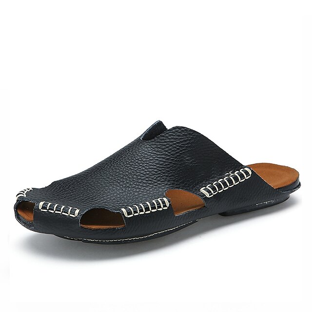 Men's Sandals Slides & Flip-flops Casual Nappa Leather dark brown Black ...