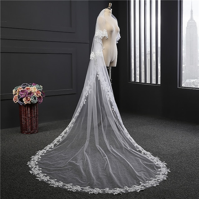 Two-tier Lace Wedding Veil Cathedral Veils with Appliques 118.11 in ...