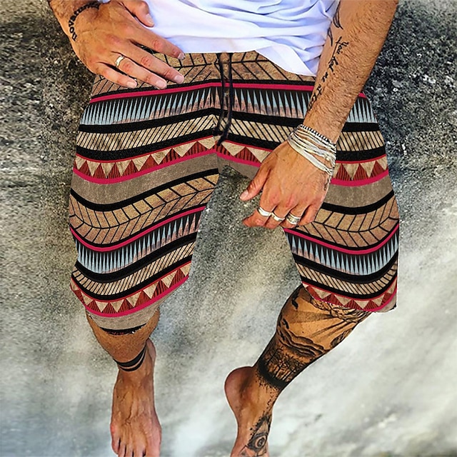 Voor heren Korte broek Zomer korte broeken Strandshorts Elastische taille Afdrukken Grafische prints Voor buiten Knielengte Dagelijks Strand Hawaii Chino Zwart Geel Micro-elastisch