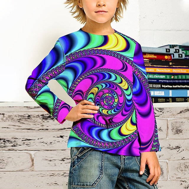 Baby & Kids Boys Clothing | Kids Boys T shirt Tee Long Sleeve 3D Print Optical Illusion Geometric Print Blue Children Tops Fall 