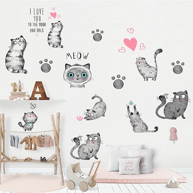 Home & Garden Home Decor | Cute Kitty Wall Stickers Living Room Kids Room Kindergarten Removable PVC Home Decoration Wall Decal 